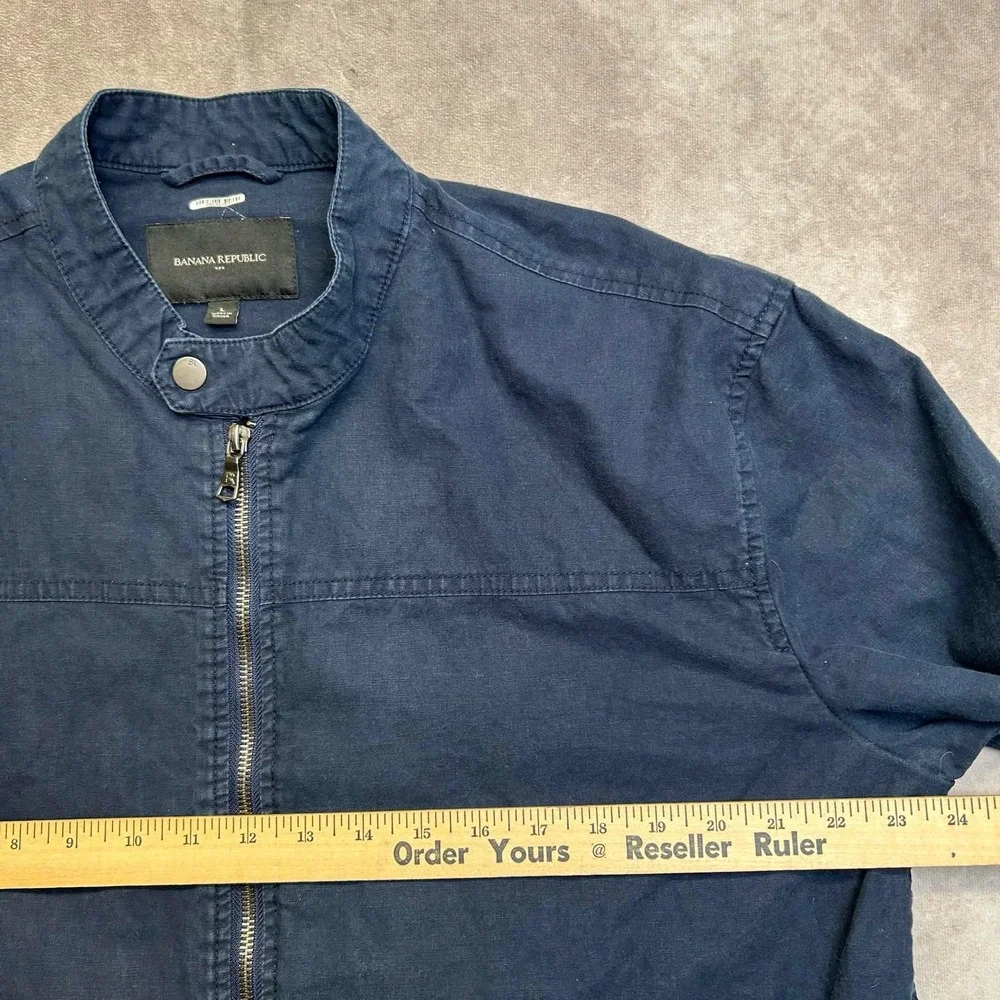 Banana Republic Mens Navy Blue Linen Cotton Harrington Bomber Jacket Large